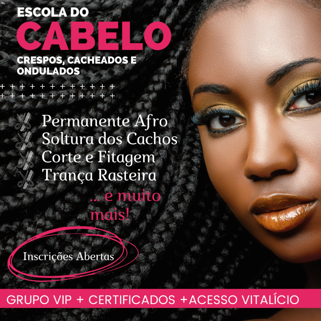 Mulher negra com cabelos trançados. Sobre a imagem a escrita: